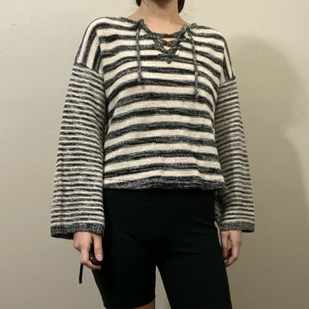 Billabong stripe knit pullover with neck string